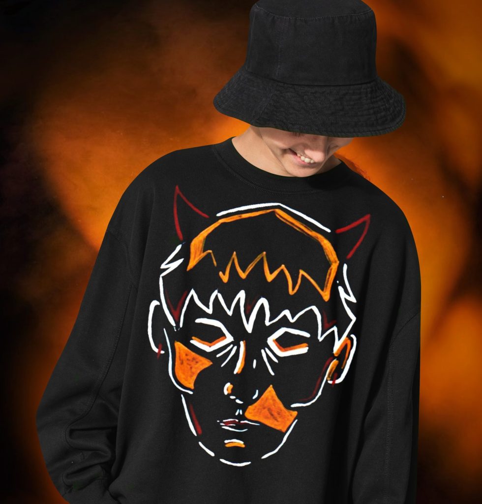 Merch de Cianasoff con un diseño de un diablito de colores